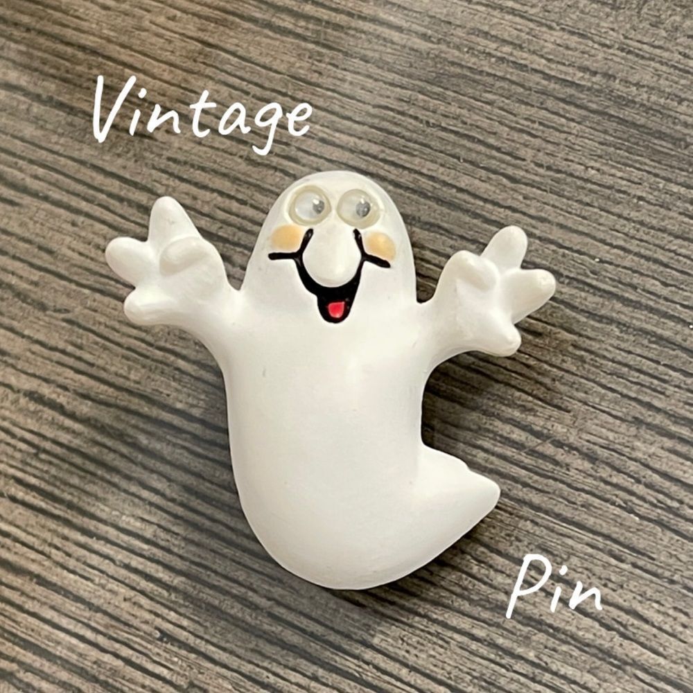 1993 Hallmark White Ghost Pin with Google Eyes
